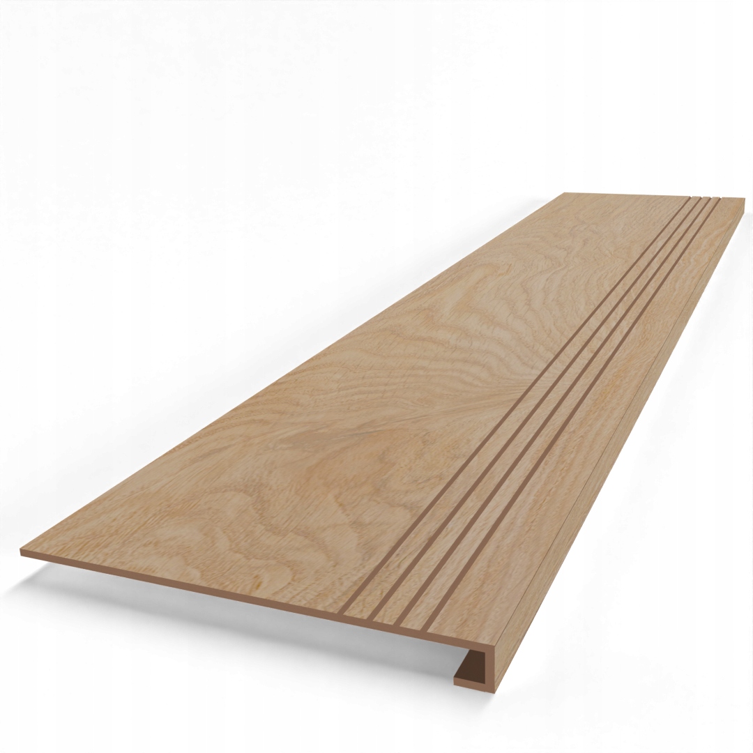 Gruba stopnica drewnopodobna 120x30x4, płytki na schody z kapinosem, RYFLE