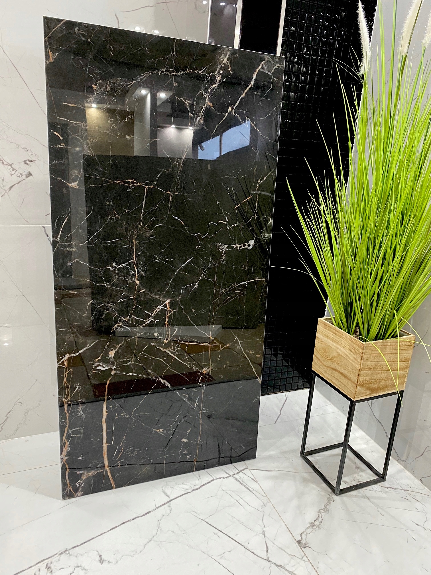 CZARNY GRES POLER 120X60 ze złotą nitką Wysoki POŁYSK - SUPER CENA!!!