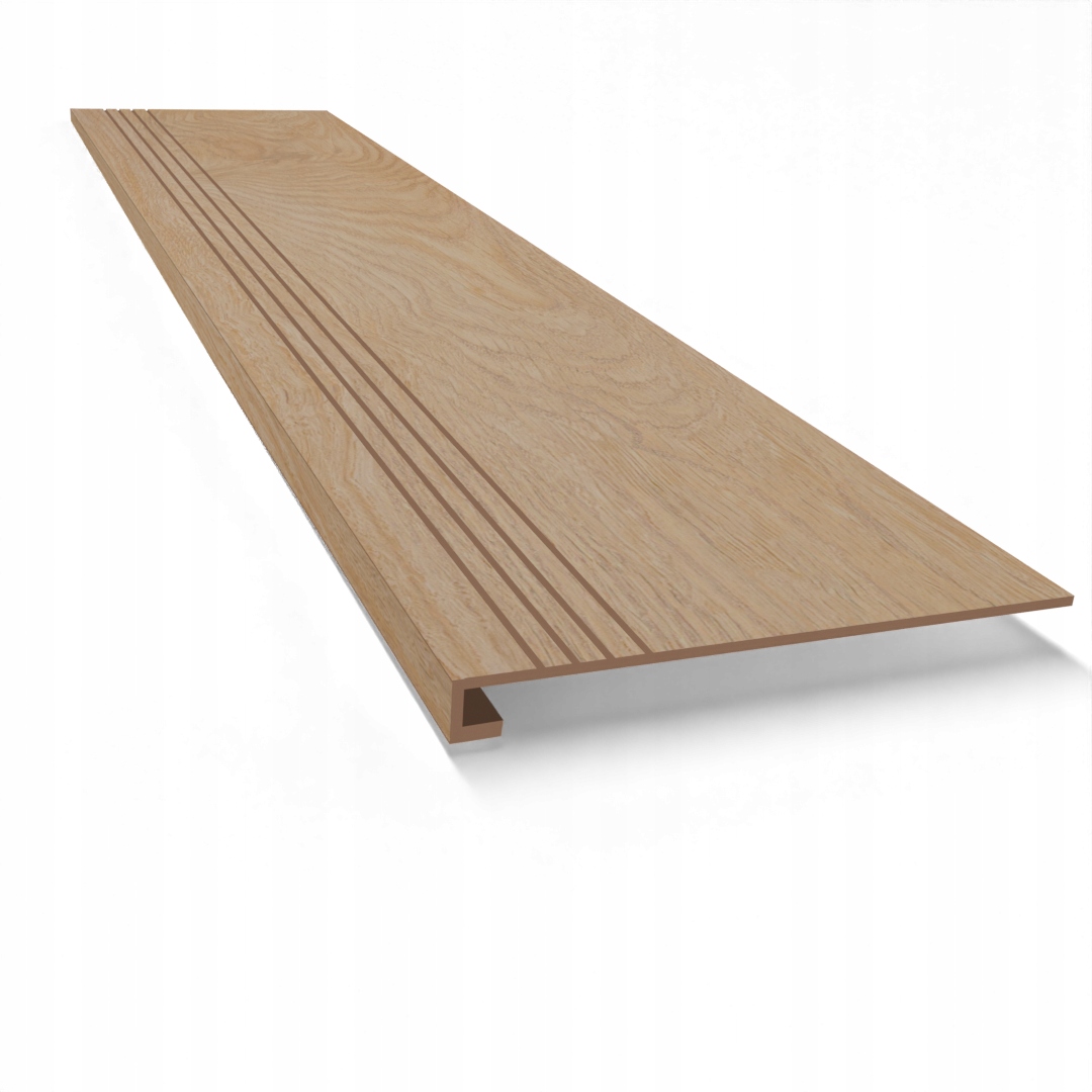 Gruba stopnica drewnopodobna 120x30x4, płytki na schody z kapinosem, RYFLE