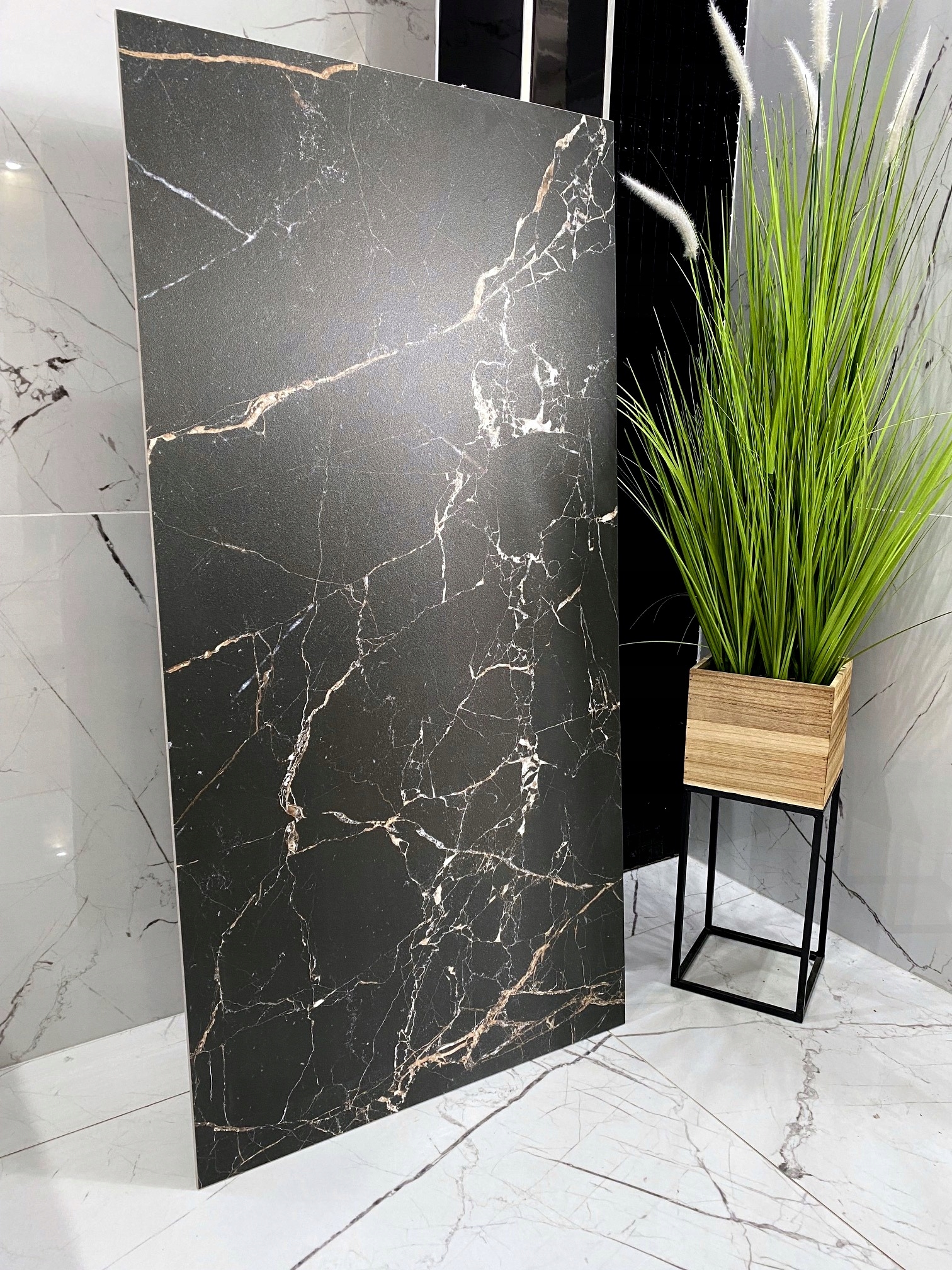 CZARNY GRES ze złotą żyłą 120X60 Czarny Marmur MATOWY - SUPER CENA!!!