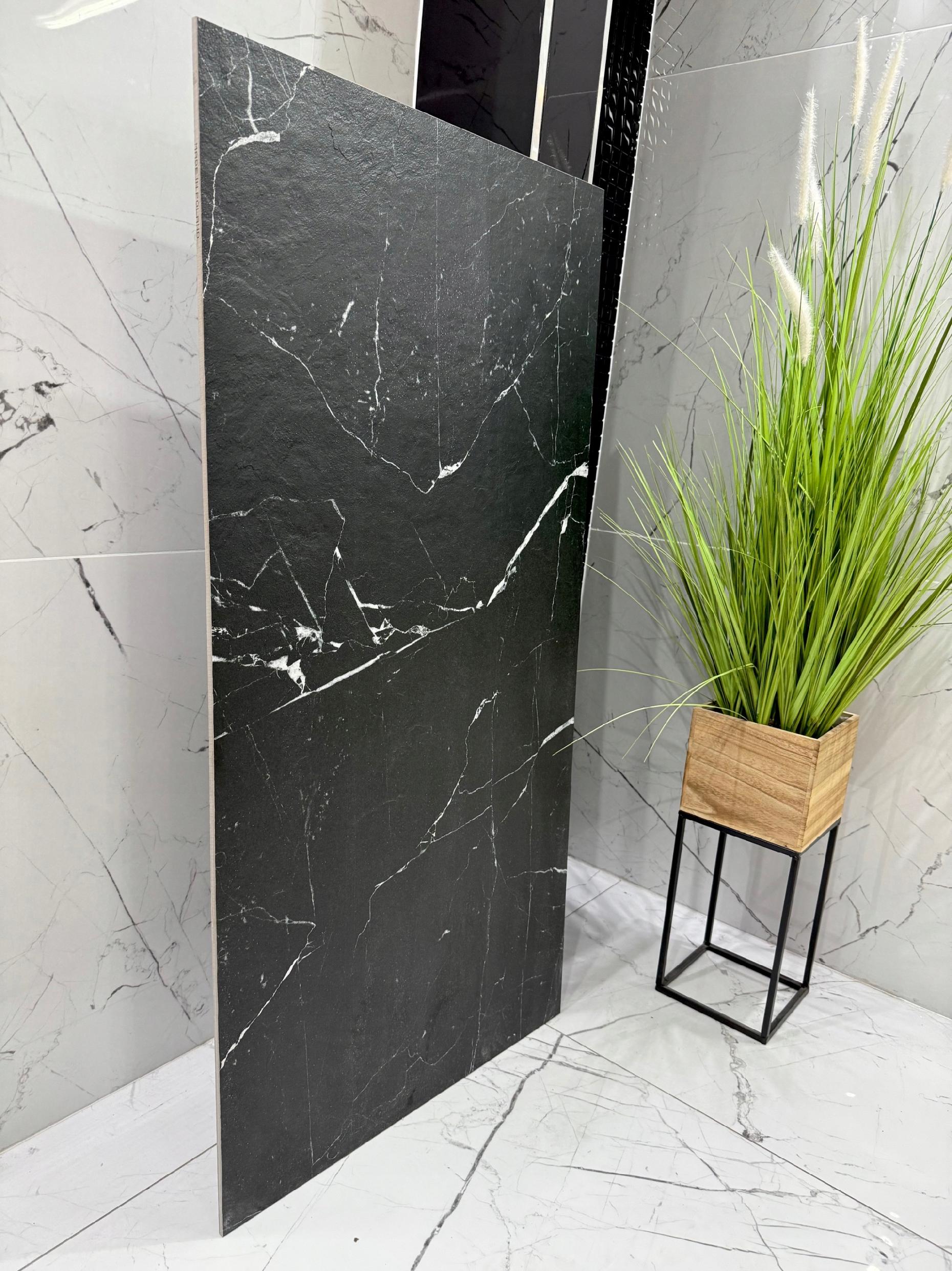 Płytka wielkoformatowa 120x280 czarny marmur mat Nero Marquina gres 6mm