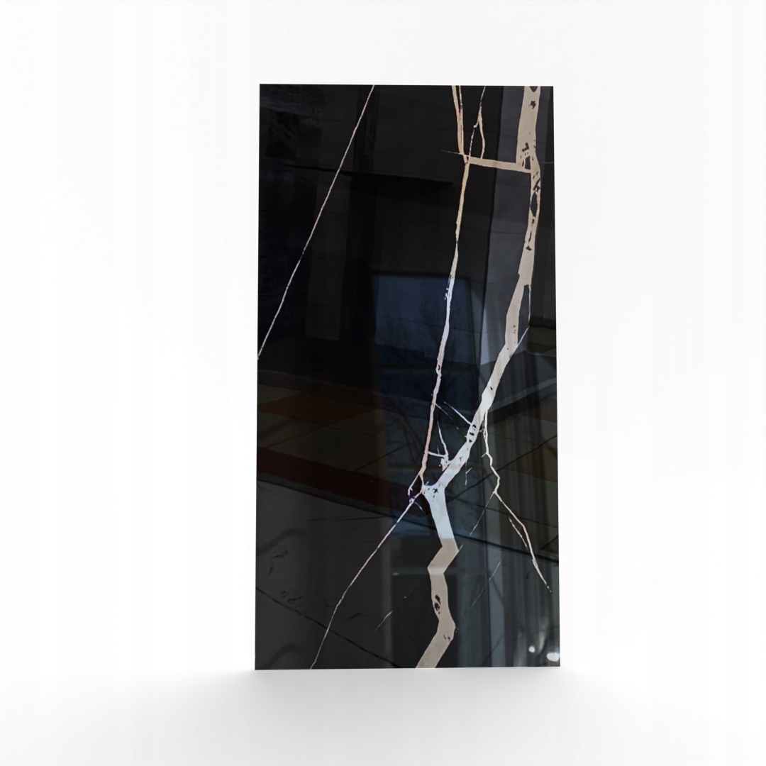 Czarna płytka gresowa polerowana z jasnymi żyłami marmuru, POŁYSK -gat. I