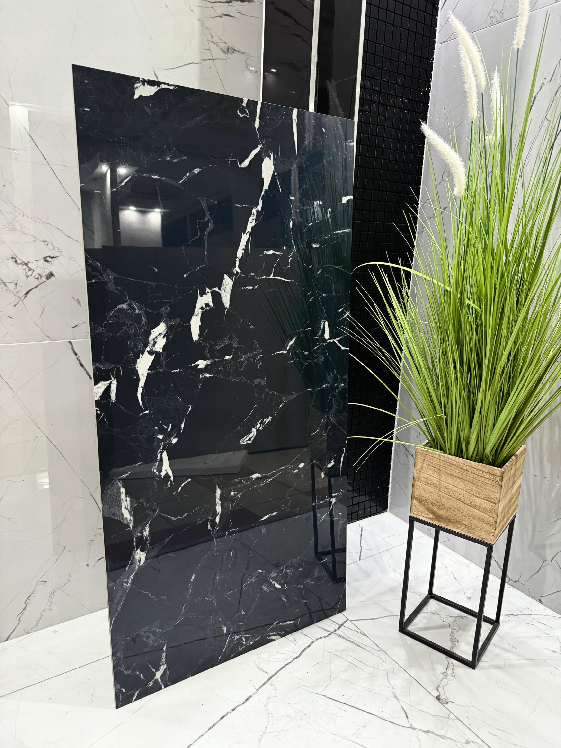 Gres czarny marmur połysk 120x60, luksusowy gres polerowany - gat. I