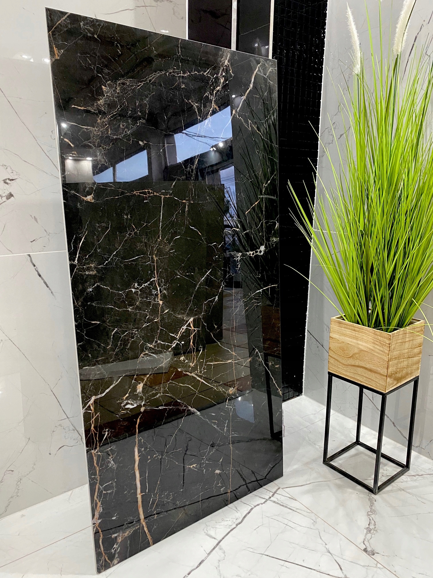 CZARNY GRES POLER 120X60 ze złotą nitką Wysoki POŁYSK - SUPER CENA!!!