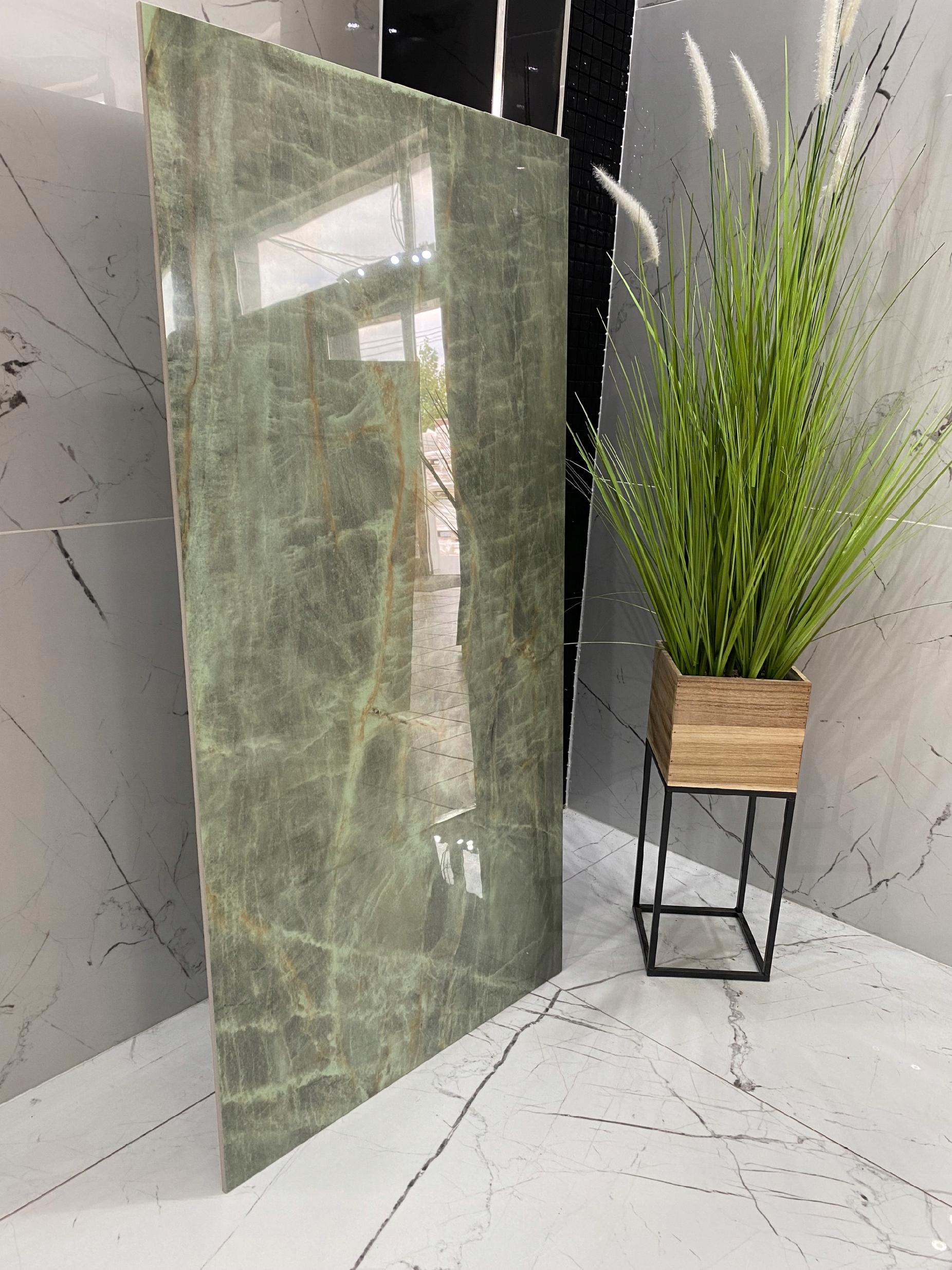 Gres zielony onyks poler 120x60 luksus połysk marmur zielony, miodowe żyły