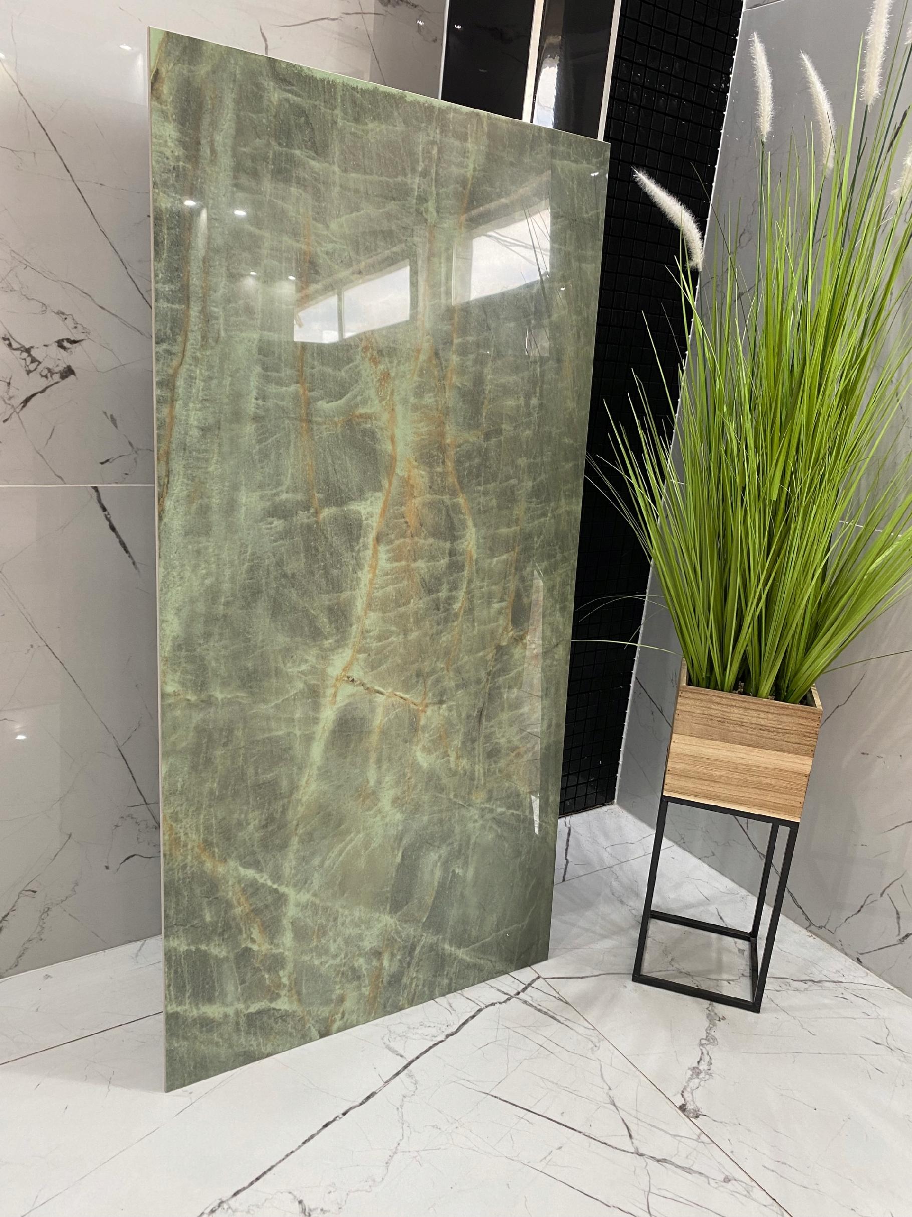 Gres zielony onyks poler 120x60 luksus połysk marmur zielony, miodowe żyły