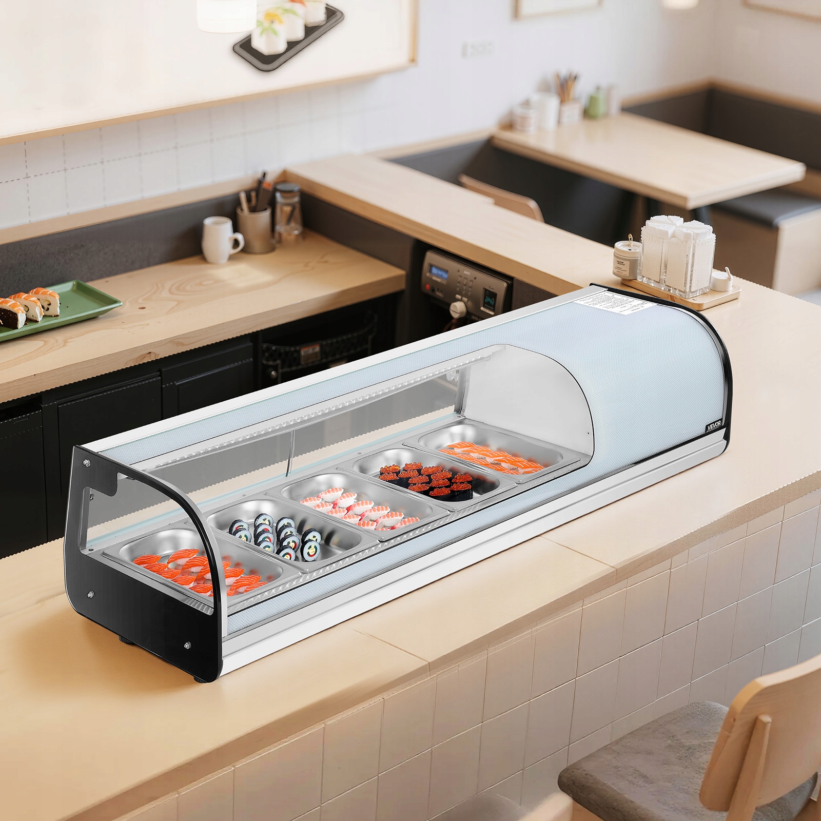 VEVOR 52 l refrigerated sushi display case, 5 pans