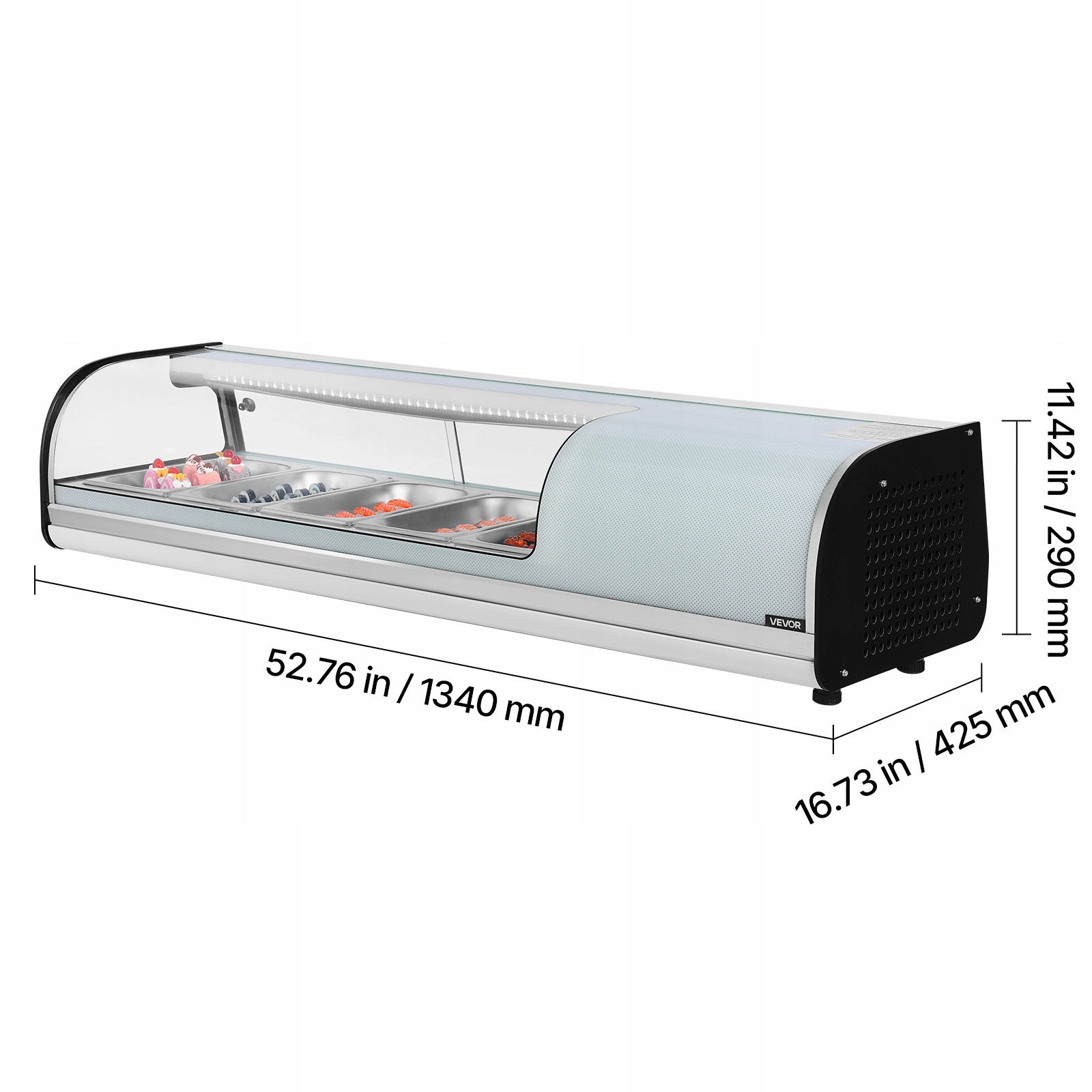 VEVOR 52 l refrigerated sushi display case, 5 pans