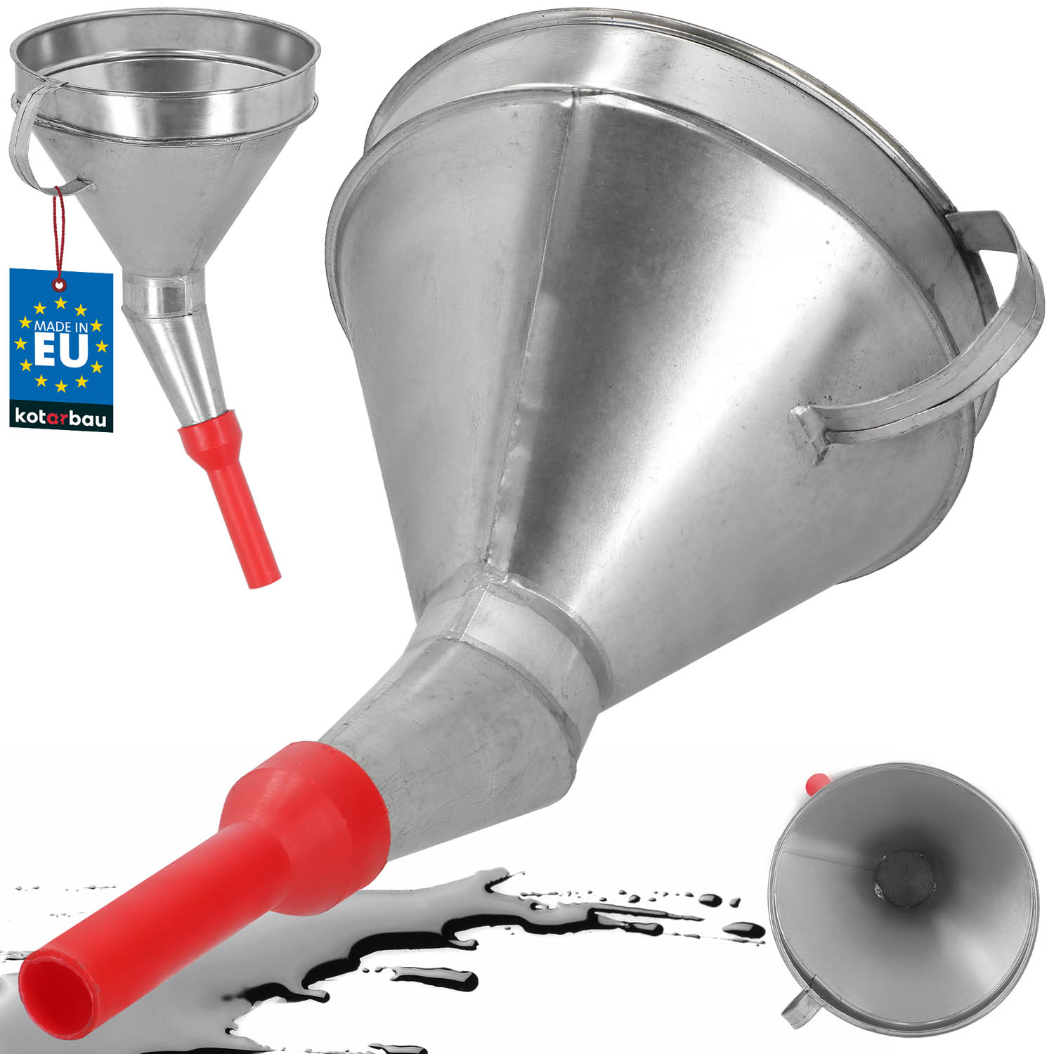 KOTARBAU® Trichter Metaltrichter mit Sieb ⌀17cm Verzinkt mit Plastikspitze