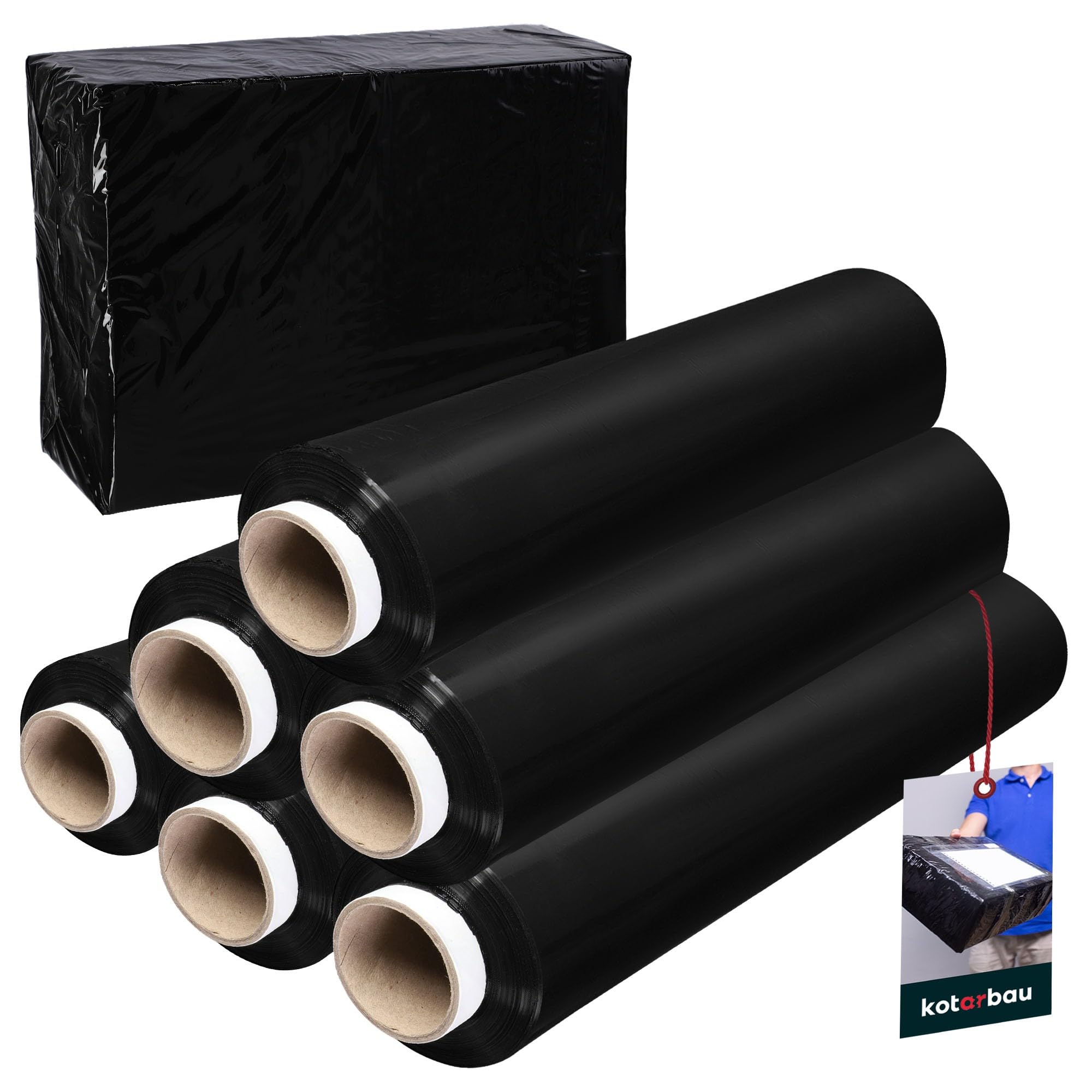 KOTARBAU® 6 Rollen Wickelfolie Stretchfolie 2,6 kg | L 350 m B 50 cm | Strechfolienrolle Schwarz Stretchfolie Folie Verpackungsfolie Umzugsfolie für Möbel Packfolien Stretch Film