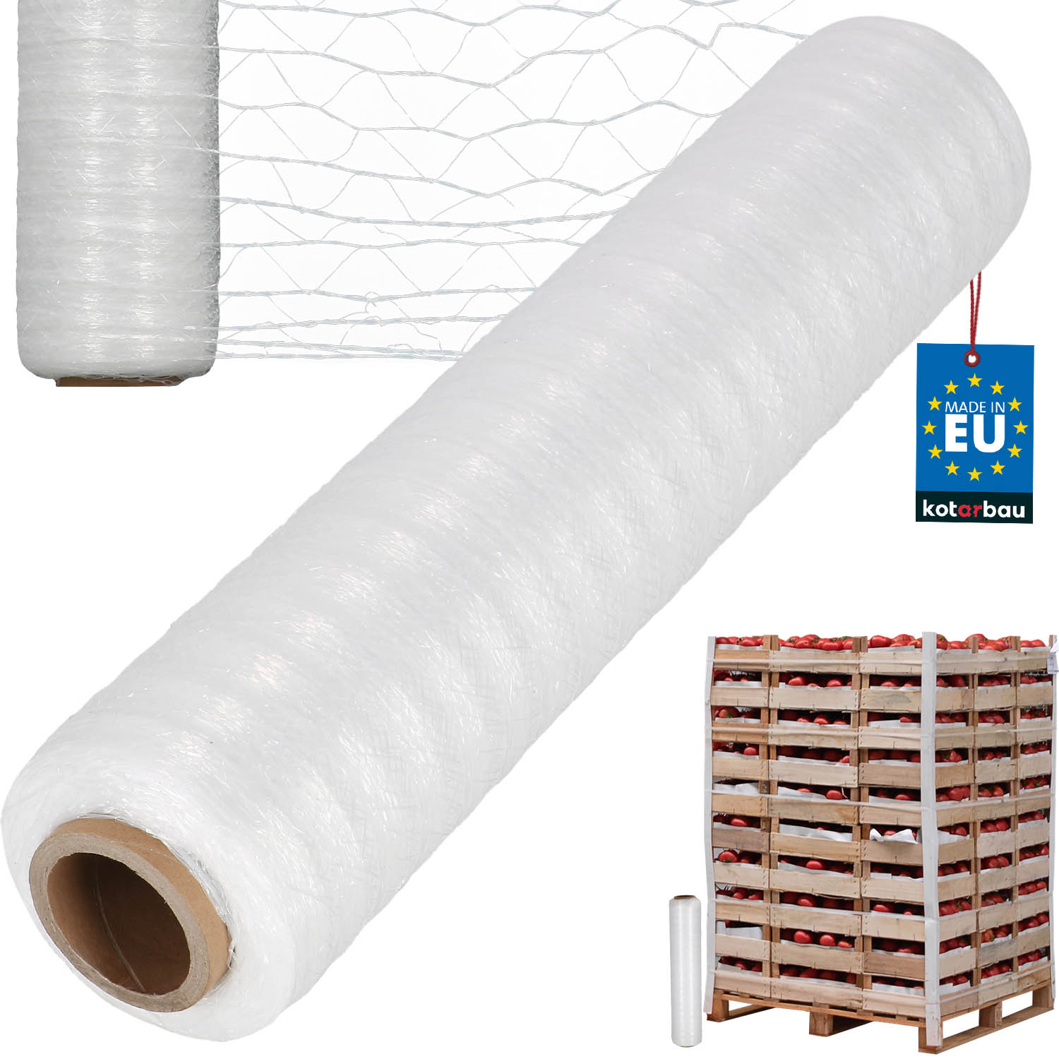 KOTARBAU® Wickelnetz für Paletten 500 m x 50cm Stretchfolie Wickelfolie Verpackungsfolie Atmungsaktiv Folie für Obst Gemüse reißfest Blumen Einpacknetz