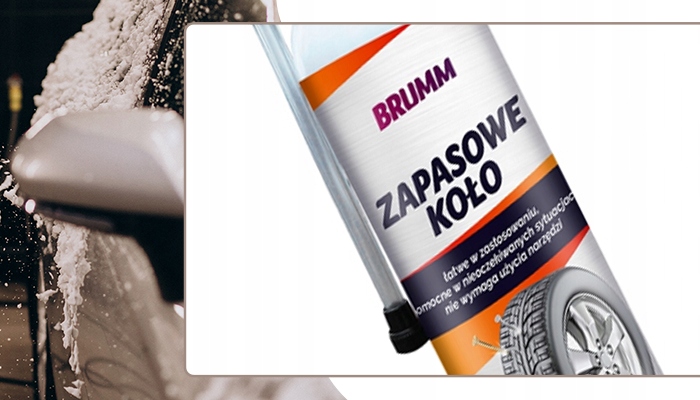 KOŁO ZAPASOWE USZCZELNIACZ DO OPON W SPRAYU BRUMM ŁATWE ZASTOSOWANIE 500 ml