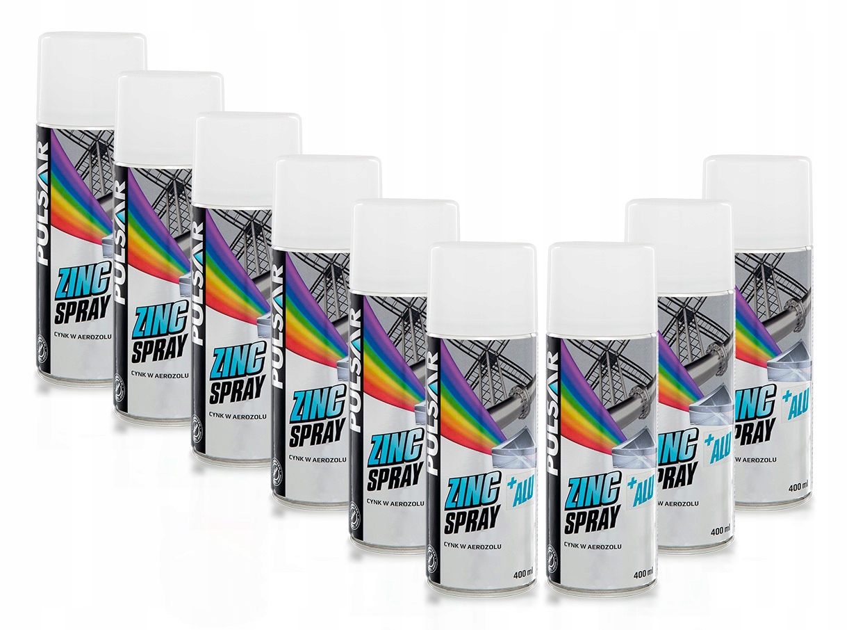 CYNK W SPRAYU + ALUMINIUM PULSAR OCYNK PODKŁAD ANTYKOROZYJNY 400 ml x9
