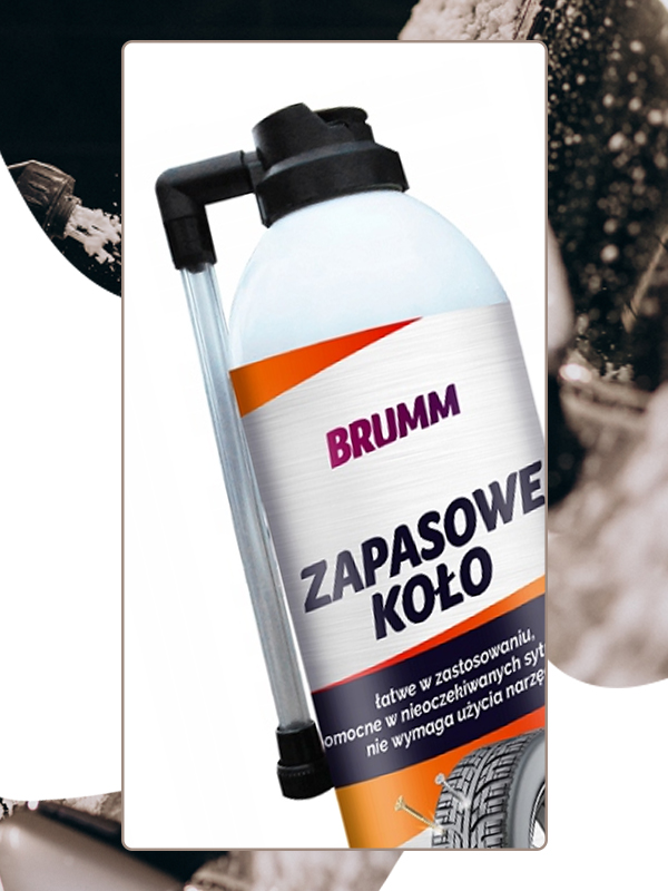 USZCZELNIACZ DO OPON W SPRAYU BRUMM KOŁO ZAPASOWE ŁATWE ZASTOSOWANIE 500 ml
