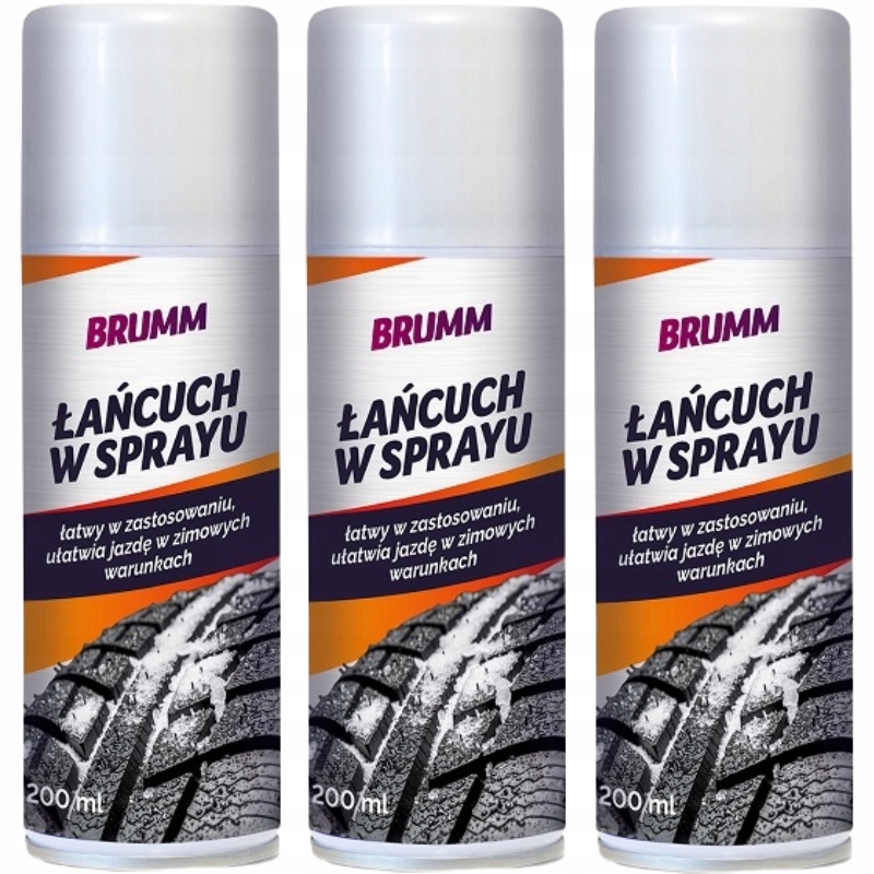 ŁAŃCUCH W SPRAYU BRUMM NA ŚNIEG ZIMA 200 ml x3