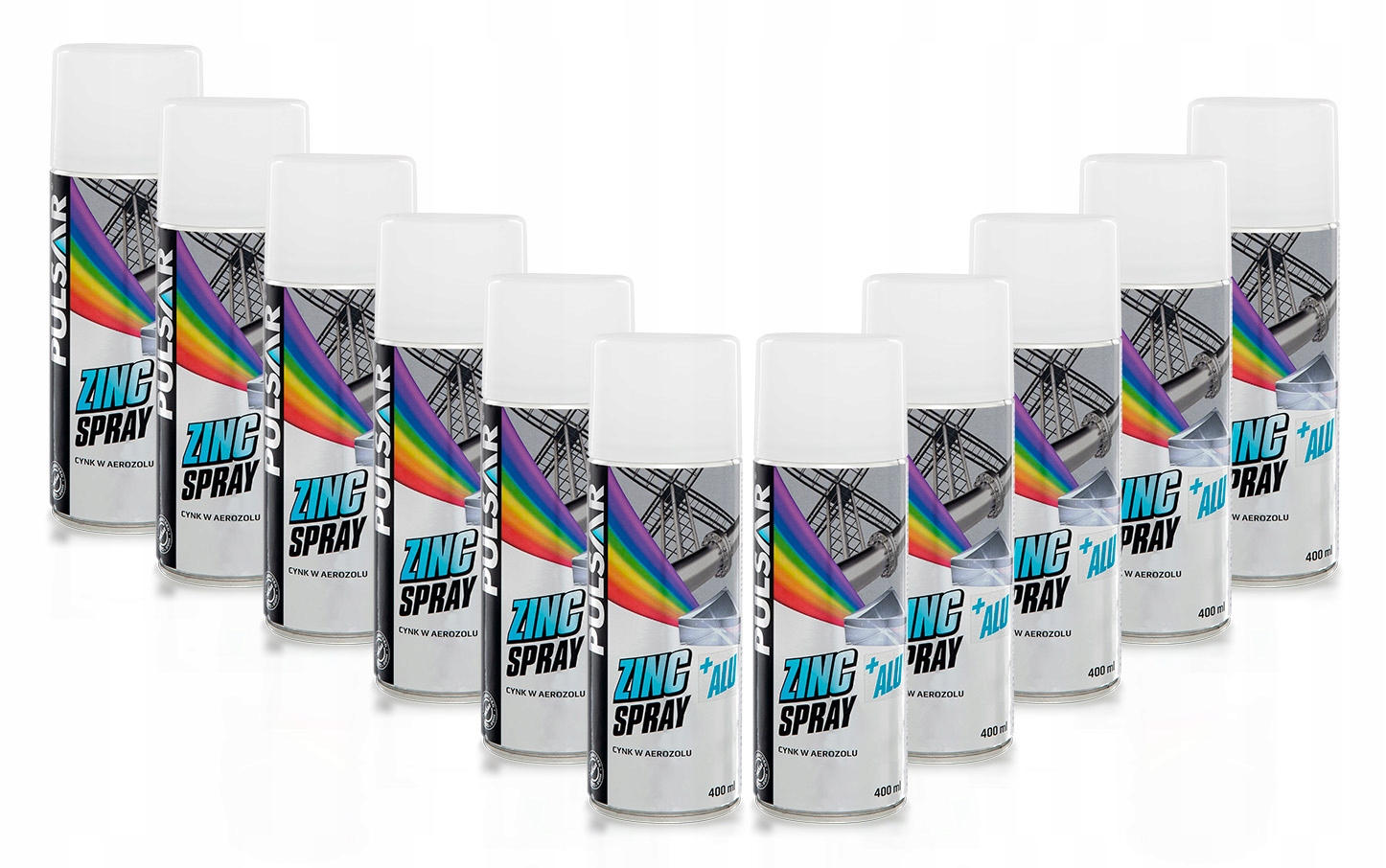 CYNK W SPRAYU + ALUMINIUM PULSAR OCYNK PODKŁAD ANTYKOROZYJNY 400 ml x11