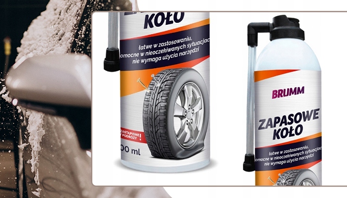 KOŁO ZAPASOWE USZCZELNIACZ DO OPON W SPRAYU BRUMM ŁATWE ZASTOSOWANIE 500 ml