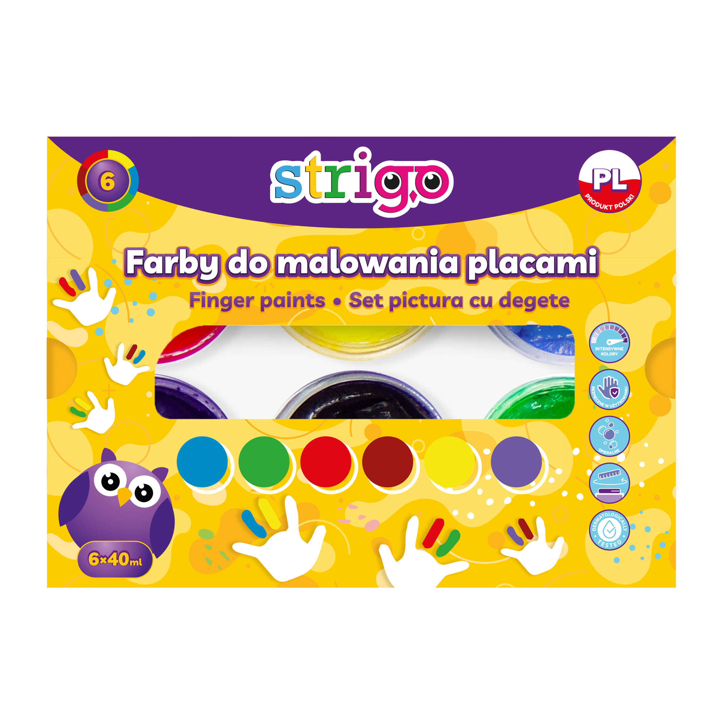 Farby do malowania palcami 40ml 6 kolorów, STRIGO (9613)