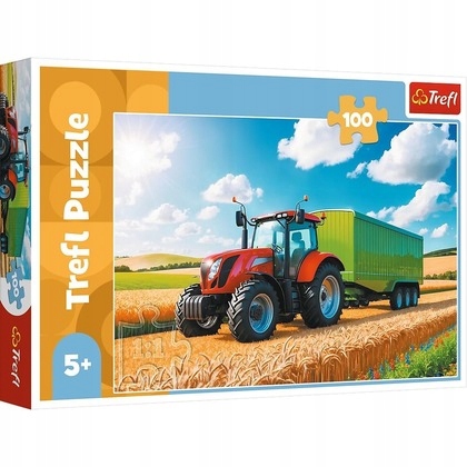 Puzzle 100: Maszyny rolnicze - traktor z przyczepą (16494)
