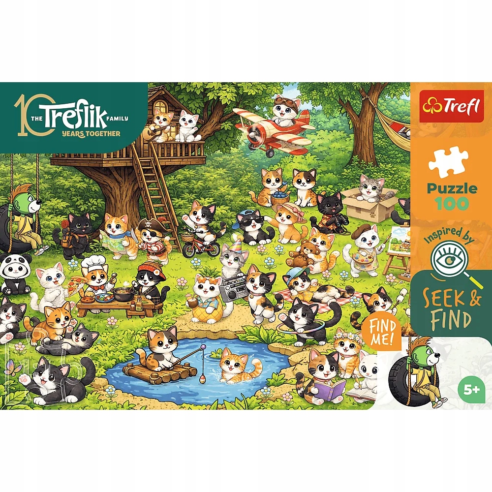 Puzzle 100 Seek & Find: Koci świat, Rodzina Treflików