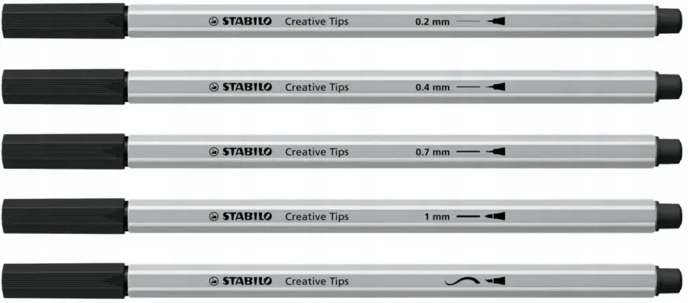 STABILO Zestaw Creative Tips Arty 5szt Czarny6 (1mm;0,7mm;0,4mm;0,2mm;brush) (89/5-1-20)