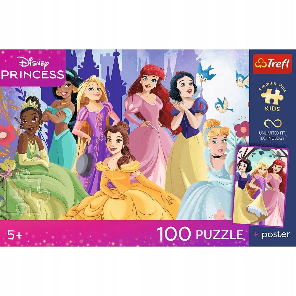 Puzzle 100 Premium Plus Kids: Relaks z księżniczkami, Disney (16554)