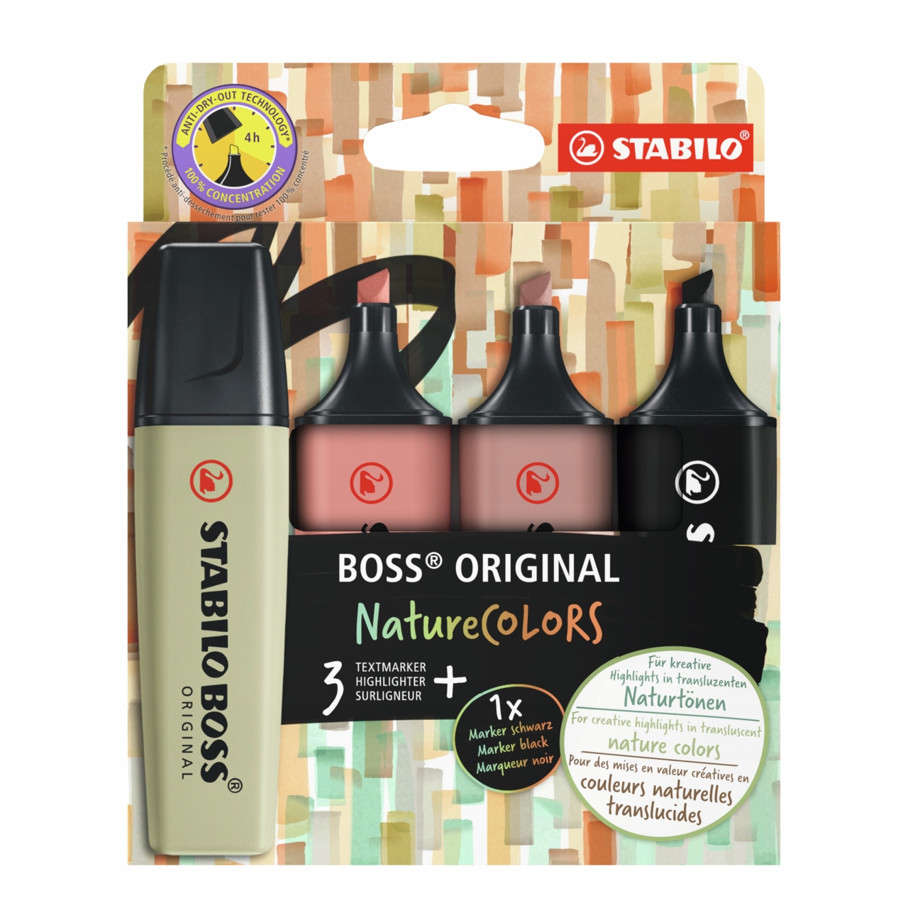 Zakreślacz STABILO Boss Nature Colors 4 sztuki (70-4-2-3)