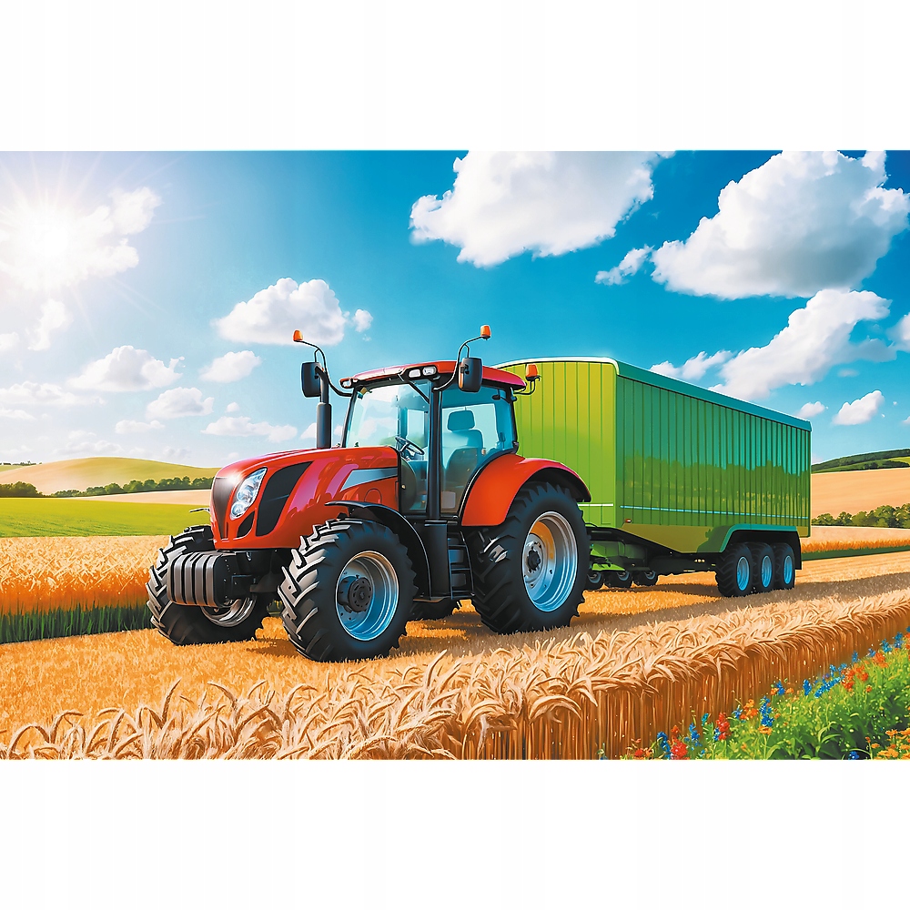 Puzzle 100: Maszyny rolnicze - traktor z przyczepą (16494)