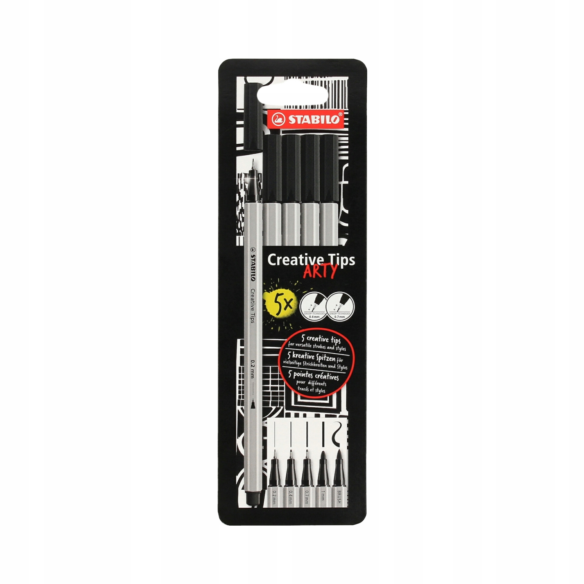 STABILO Zestaw Creative Tips Arty 5szt Czarny6 (1mm;0,7mm;0,4mm;0,2mm;brush) (89/5-1-20)