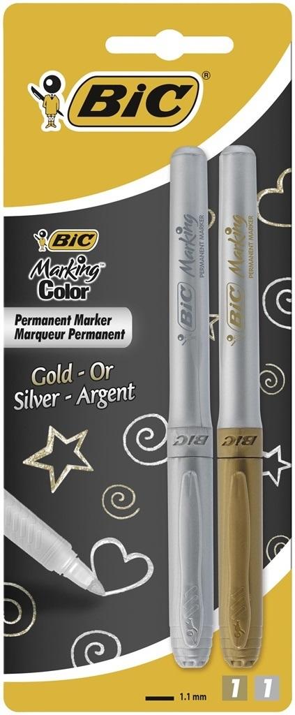 Markery BIC Pernamentne Intensity Srebrny i Złoty Blistr