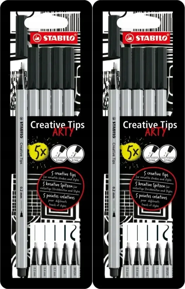 STABILO Zestaw Creative Tips Arty 5szt Czarny6 (1mm;0,7mm;0,4mm;0,2mm;brush) (89/5-1-20)