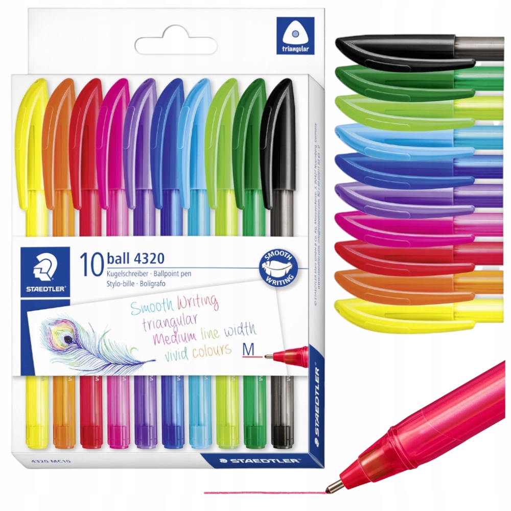 Długopis jednorazowy, trójkątny 4320, M, 10 kol, Staedtler (4320 MC10)