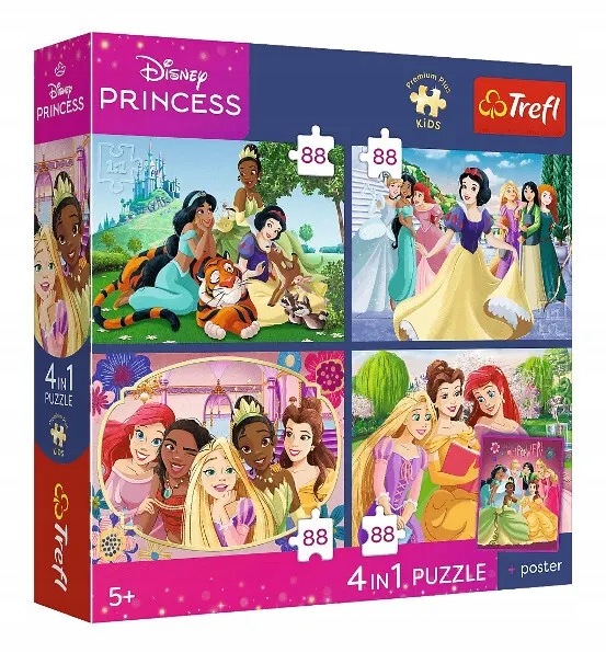 Puzzle 4x88 Premium Plus Kids, Romantyczne księżniczki, Disney (34700)