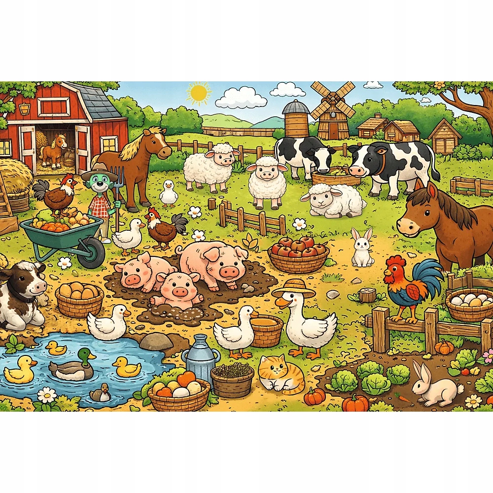 Puzzle 100 Seek & Find: Wieś, Rodzina Treflików (16589)