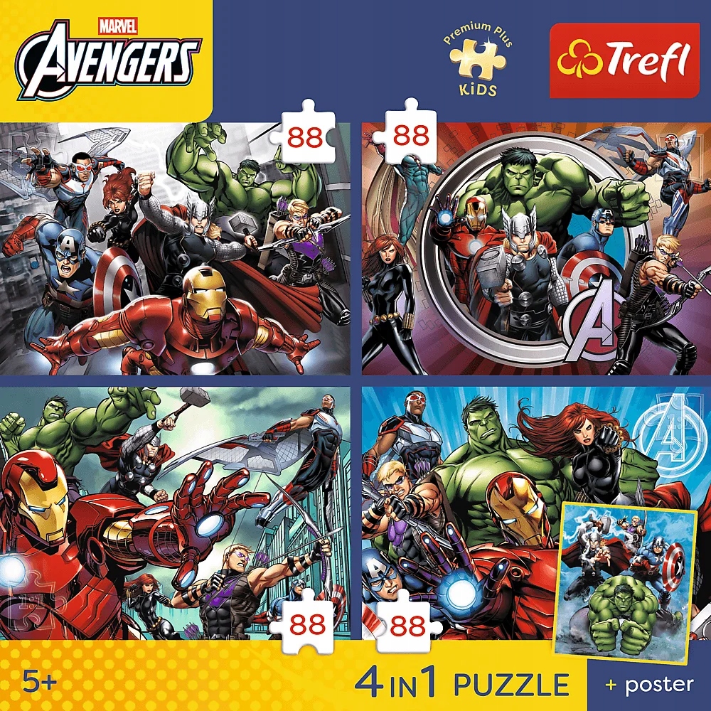 Puzzle 4 x 88 Premium Plus Kids Bohaterowie są wśród nas, Marvel (34697)