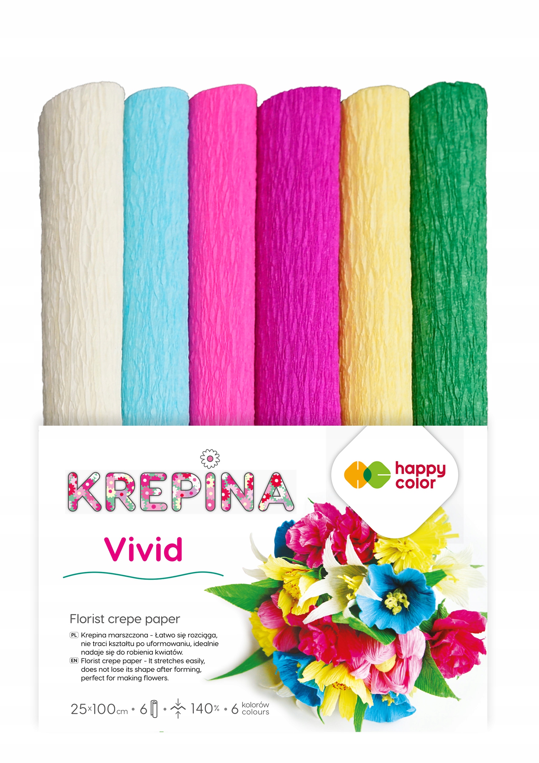 Krepina Marszczona 25x100 cm mix 6 kol, Happy Color (3650 2510-MIX V)