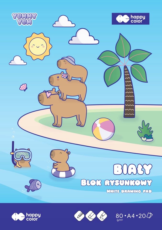 Blok rysunkowy Kapibara, Yummy Yum, biały, 80 g/m2, A4, 20 ark., Happy Color (3708 2030-0YU)