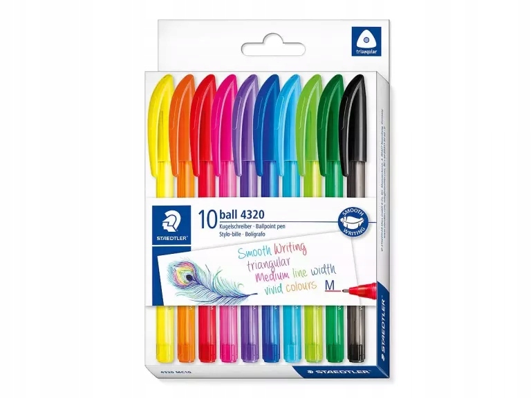Długopis jednorazowy, trójkątny 4320, M, 10 kol, Staedtler (4320 MC10)