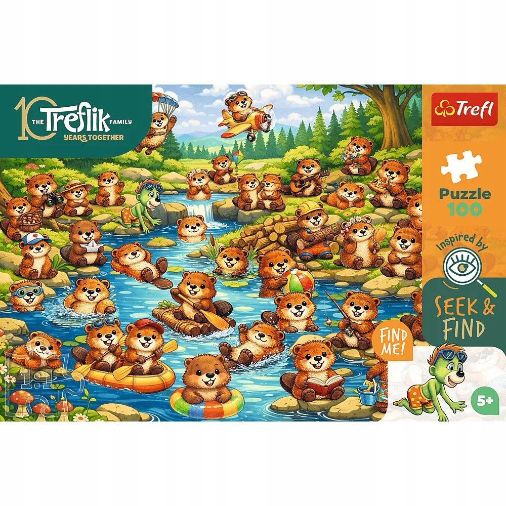 Puzzle 100 Seek & Find: Bobry w akcji, Rodzina Treflików (16588)
