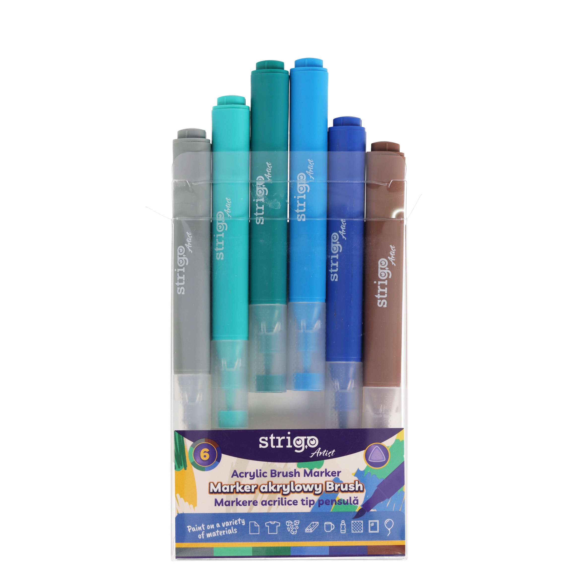 Zestaw: markery akrylowe z końcówką Brush 6 kolorów, STRIGO (4317)