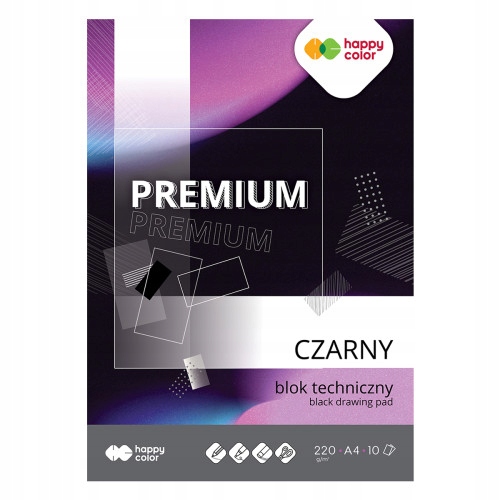 Blok techniczny Premium 220 g/m2, A4, 10 ark., czarny, Happy Color (3722 2030-9)