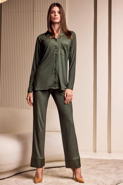 Długa piżama damska z wiskozy rozpinana góra proste spodnie rozmiar 38 view 6