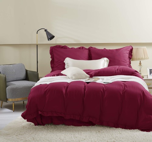 Czerwona Pościel Satytnowa z Falbanką 160x200