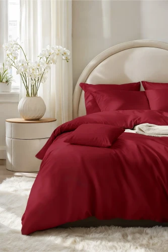 POŚCIEL SATYNOWA JEDNOBARWNA BORDOWA 220/200 view 3