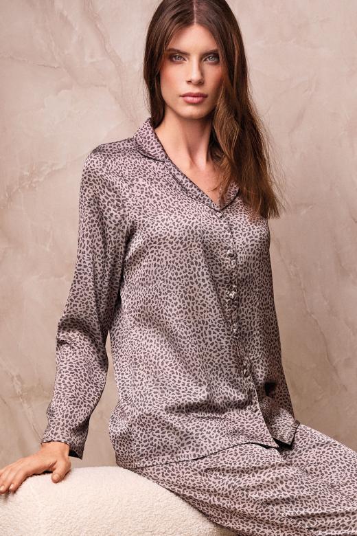 Długa piżama damska satynowa koszulowa góra z luźnymi spodniami zwierzęcy wzór rozmiar 38 view 2