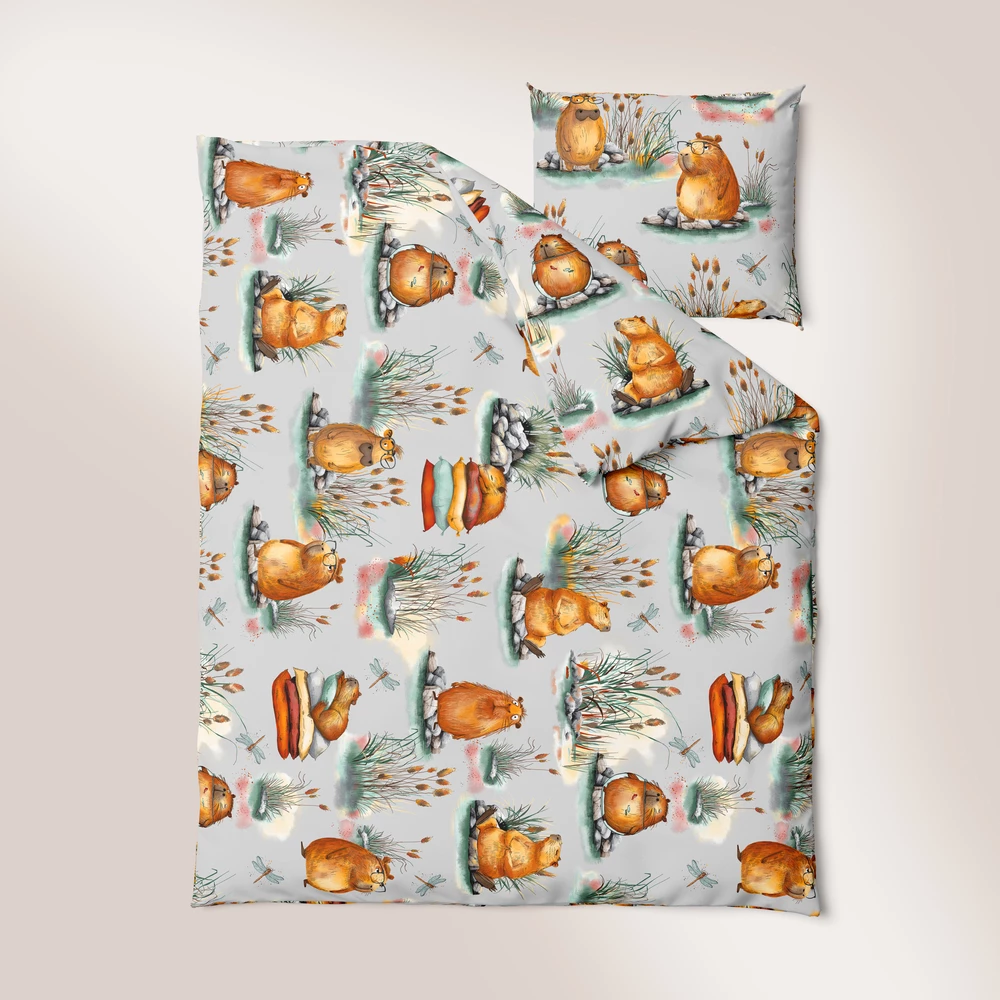 POŚCIEL DZIECIĘCA KAPIBARA SZARA 100/140 + 50/60