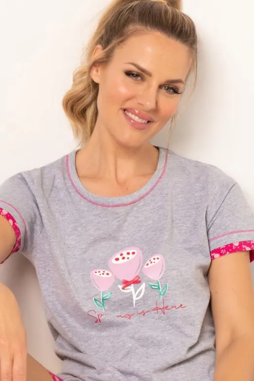 Piżama damska bawełniana krótka z dziewczęcym wzorem rozmiar S view 3