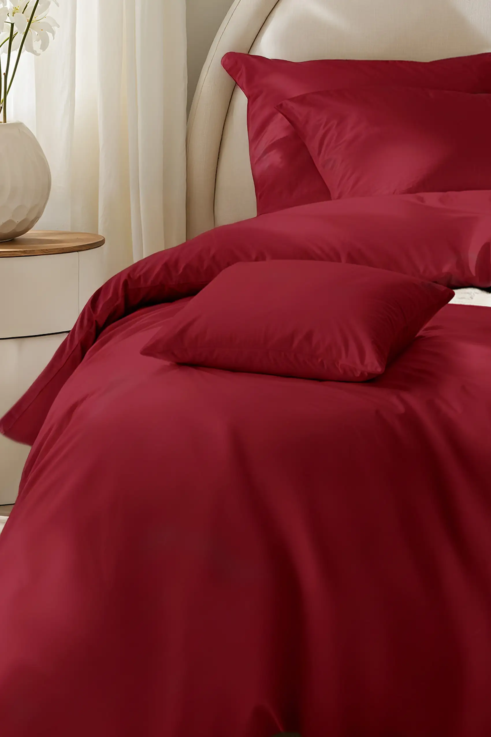 POŚCIEL SATYNOWA JEDNOBARWNA BORDOWA 160/200