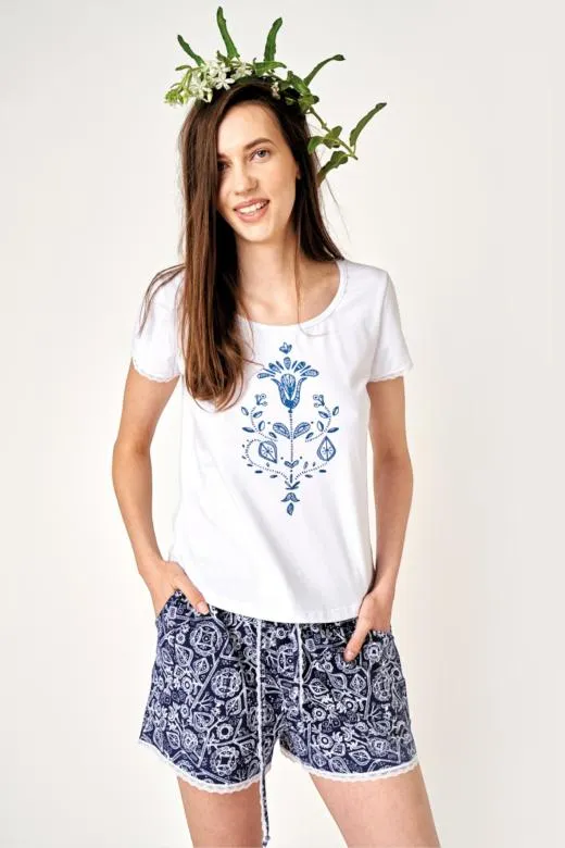 Piżama damska bawełniana z krótkimi spodniami inspirowana sztuka ludową rozmiar M view 3