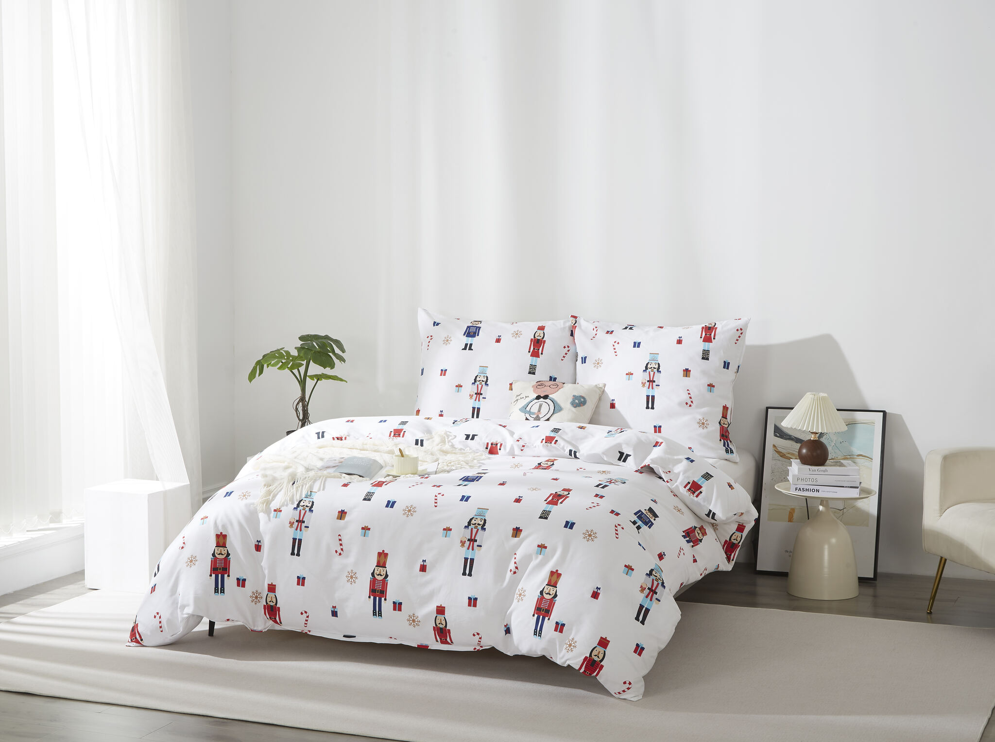 Pościel Świąteczna Satyna Bawełniana Biała z Nadrukiem 140x200 Xmass Nutcracker view 2